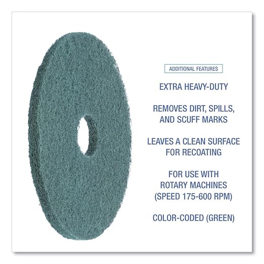 Boardwalk BWK4016GRE Standard Heavy-Duty Scrubbing Floor Pads, 16" Diameter, Green (Case of 5)