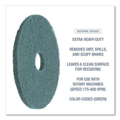 Boardwalk BWK4016GRE Standard Heavy-Duty Scrubbing Floor Pads, 16" Diameter, Green (Case of 5)