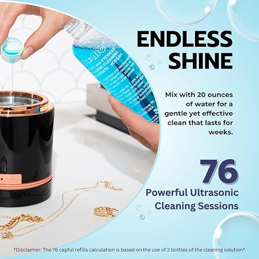 iSonic Ultrasonic Jewelry & Eyeglass Cleaner Solution Concentrate - Professional Cleaning Liquid for Ultrasonic Machine - Clean Gold, Silver, Diamond, Watch, Glasses, Eye Wear, 8-oz. [2-Pack]