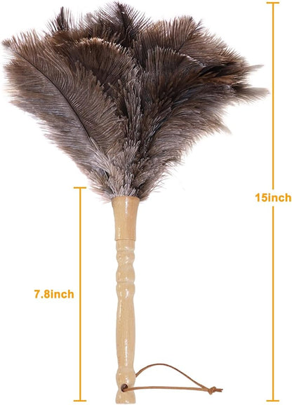Ostrich Feather Duster, Natural Fluffy Reusable Real Eco-Friendly Genuine Soft Handheld Feather Dusters for Cleaning Supplies, Blinds, Office, Car(15 inch)