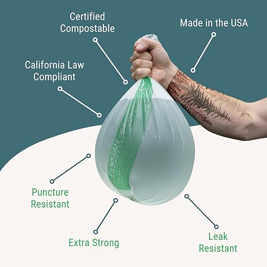 EcoSafe-6400 HB3550-85 Certified Compostable Bag - 35x50” Green Bags for 45 Gallon Bin - Extra Strong Leak, Puncture and Tear Resistant Food Scraps Bin Liners, Pack of 90