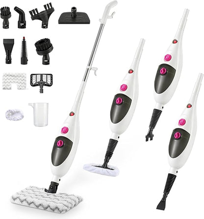 12-in-1 Steam Mop Cleaner, 15-Sec Fast Heat-Up, 1200W Floor Steamer with Double-Sided Pads, Removes 99.99% Stubborn Stains for Hardwood Floors, Marble, Clothes, Windows, Tiles, White