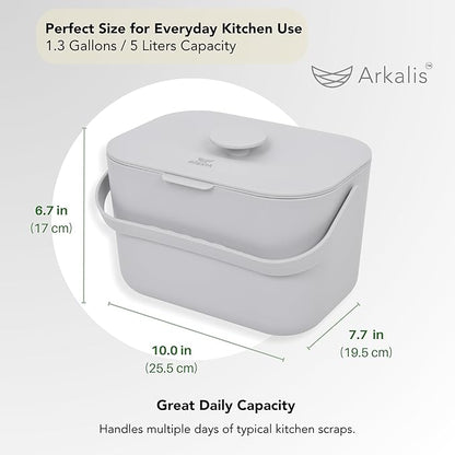 Kitchen Compost Bin – 1.3 Gallon Countertop Compost Bin with Lid, Odor-Blocking, No Charcoal Filters Needed, Indoor Compost Bin with Removable Basket, Easy Clean