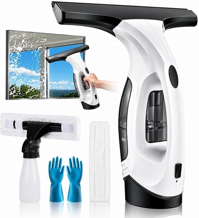 Cordless Window Vacuum Squeegee, Electric Window Cleaner Squeegee with 2000Pa Suction, 280mm Wide Blade, 150ml Tank for Shower Glass, Mirrors, Tiles & Car Windows