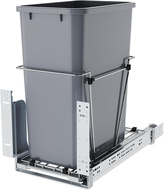 Pulloutor Pull Out Cabinet Organizer, 35 Qt Single Trash Can Pull Out Cabinet Trash Can, Soft Close Under Sink Cabinet Organizer, Insert Mount for Kitchen Cabinet Storage