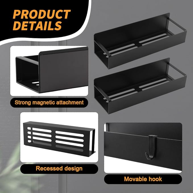 2 Pcs Magnetic Spray Can Holder,with 4 Pcs Small Hooks Wall Mounted Spray Bottle Rack Magnet Toolbox Holder Rack for Garage and Home, Craft Workspace(COLOR:Black)