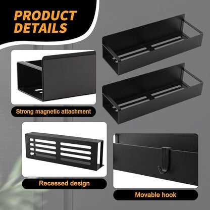 2 Pcs Magnetic Spray Can Holder,with 4 Pcs Small Hooks Wall Mounted Spray Bottle Rack Magnet Toolbox Holder Rack for Garage and Home, Craft Workspace(COLOR:Black)