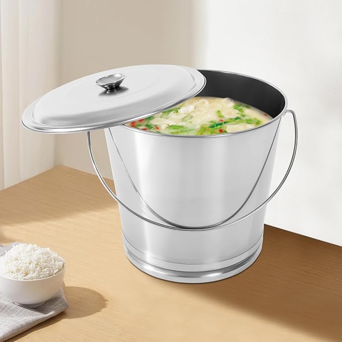 20L/21Qt Large Stainless Steel Compost Bucket Metal Milk Pail with Lid & Handle, Compost Bin Kitchen Scrap Buckets Food Waste Slop Storage Container Buckets Garbage Pail Trash Can