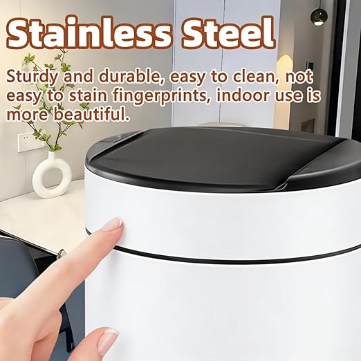 Garbage Can with Lid, Intelligent Sensor Opening and Closing, Small Garbage Can for Living Room, Bedroom, Kitchen and Bathroom (1, White)