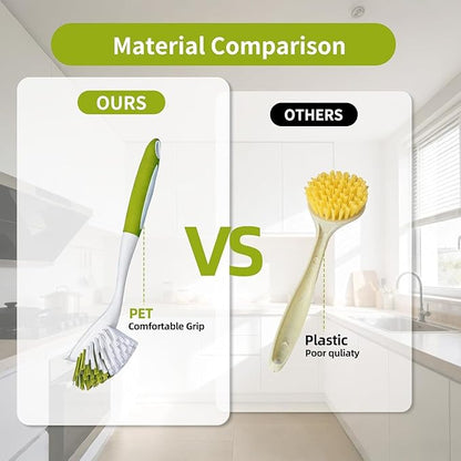 Dish Brush Scrub Brush with Handle - 3 Pack Stiff Bristles Dish Scrubber for Cleaning Dishes, Pots, Pans, Sink, Cast Iron - Hard Bristles,No Residue