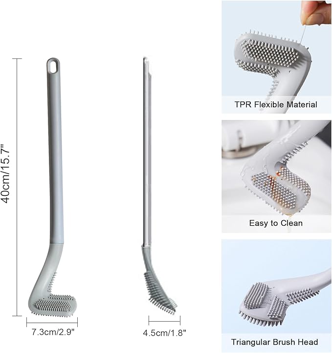 Golf Toilet Brush, Toilet Cleaning Brush, Flexible Bendable Silicone Long Handled Toilet Brush, 360° Deep Toilet Bowl Cleaning Brush,Quick Drying Toilet Brush for Bathroom with a Hook (Gray)
