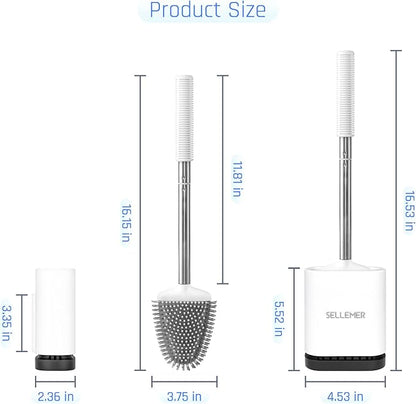 Sellemer Toilet Brush and Holder Set for Bathroom, Flexible Toilet Bowl Brush Head with Silicone Bristles, Compact Size for Storage and Organization, Ventilation Slots Base (3 Pack, White)