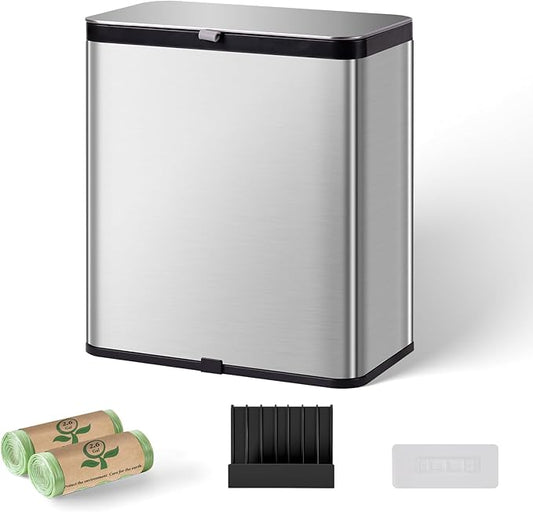 Kitchen Compost Bin with Lid, 2.1 Gallon Stainless Steel Trash Can for Countertop or Under Sink, Hanging Small Kitchen Trash Bin with Removable Inner Bucket, Charcoal Filter for Odor Control