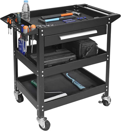GSTANDARD APTB311B Torin 3 Layer Rolling Tool Cart: Heavy Duty Utility Cart with One Slide Drawer and Tool Organizer for Home, Garage, Warehouse and Auto Shop, Black