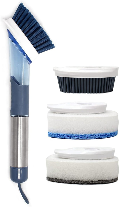 CBC Crown Soap Dispensing Dishwashing Brush with 4 Scrub Brush Heads & Extra Refill Set