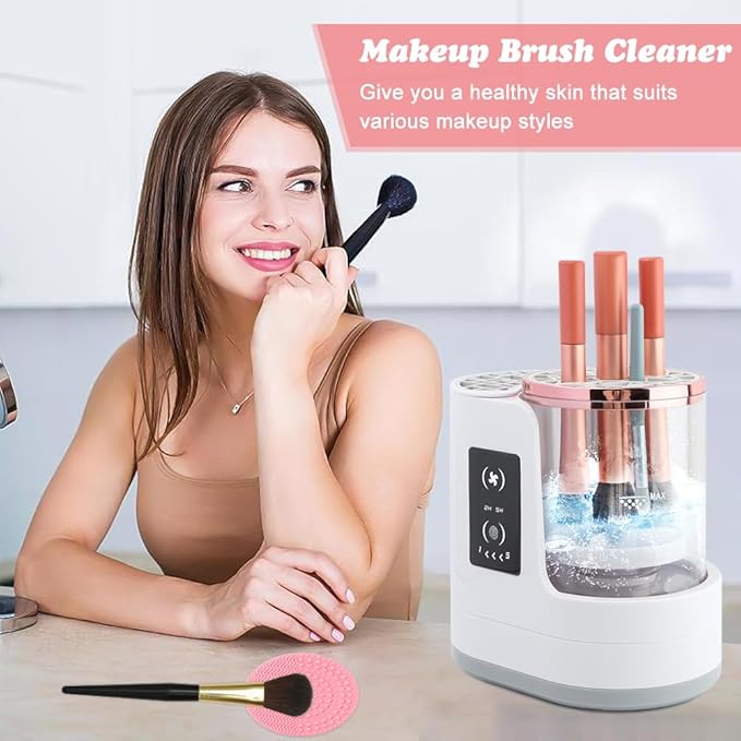 Electric Makeup Brush Cleaner Machine, 3 in 1 Automatic Makeup Brush Cleaner with Brushes Dryer for Most Size Beauty Brushes Set(White,Size:6.8inch)