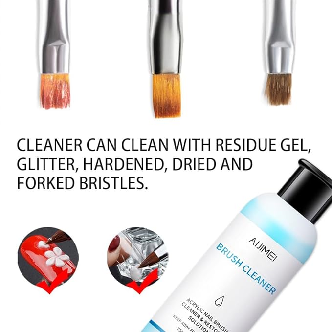 Nail Brush Cleaner Restorer Nail Brush Cleaner Solution Clean Manicure Brushes Set A with Glass Cup & Cleaning Cotton Pads for Nail Art Gel Polish Painting Brushes 58ml
