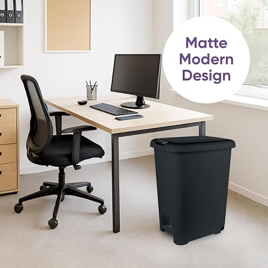Superio 45L Slim Step & Push Trash Can with Wheels - Dual Opening, Space-Saving Design (17.52"x13.07"x22.24") - Black