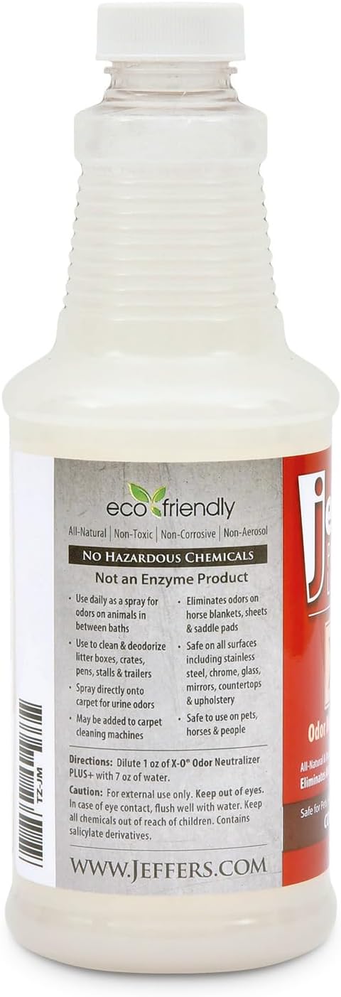 Jeffers X-O Pet Odor Neutralizer Plus & Cleaner Concentrate, 16 oz - Non Enzyme, Multi-Surface Deodorizer with Light Fresh Scent for Dogs, Cats, Horse & People, Urine Odor Remover, Makes 1 Gallon