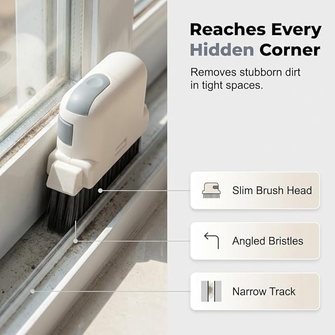 3 in 1 Groove Cleaning Brush, 2026 New Window Track Cleaning Tool with Hard Bristles and Hidden Scraper, Multifunctional Crevice Brush for Sliding Door Track, Window Seal, Sill, Kitchen (Blue)