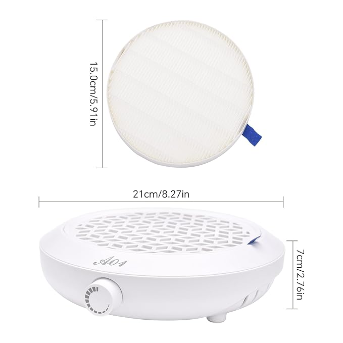 Nail Dust Collector 4500RPM Vacuum Fan Duster with Reusable Filter Compact Low Noise Powerful Vacuum Cleaner for Acrylic Gel Polished Nails, Nail Salon & Home Tool, White