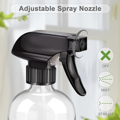Worldgsb 2 Pack Glass Spray Bottles with Silicone Sleeve, 16 oz Empty Refillable Containers with Adjustable Spray Nozzles, Spray Bottles for Hair, Cleaning Solutions and Plants Black&Grey