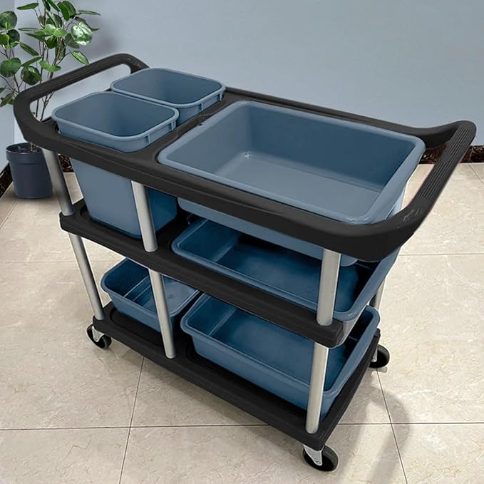 3 Tier Utility Cart Heavy Duty 330lbs Capacity Rolling Service Cart Utility Carts with Wheels Storage Cart Restaurant Supplies Great for Hotel,Kitchen,Laundry Room,Siz:41x18.3x37
