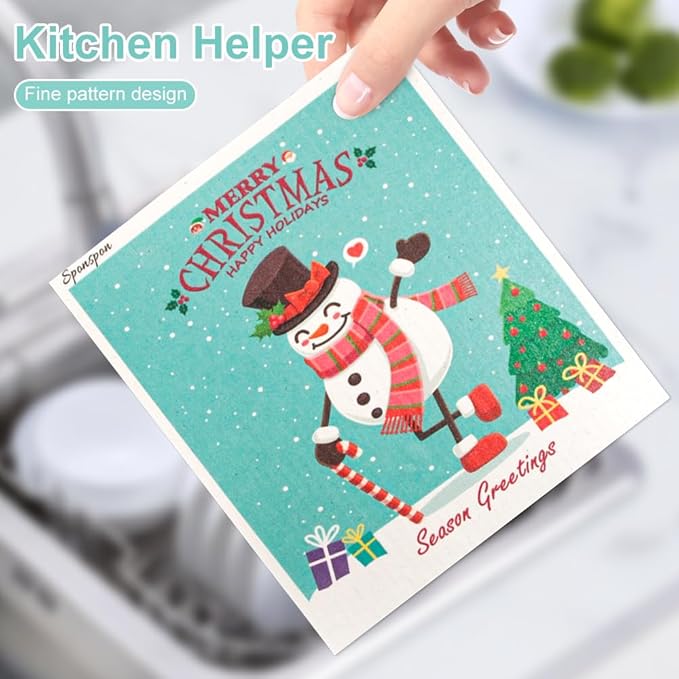 6 - Pack Swedish Kitchen Dish Cloths - Reusable Paper Towels for Counters & Dishes - Eco Friendly Cellulose Sponge Cloth (Xmas)