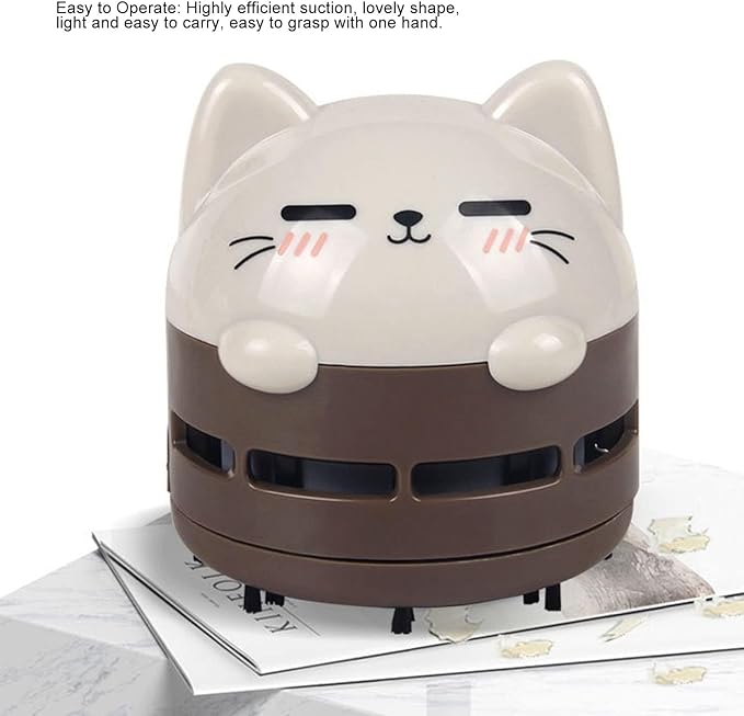 HERCHR Mini Crumb Vacuum Cleaner, Cute Desktop Vacuum Cleaner Desk Dust Cleaner Crumb Sweeper Mini Desk for Home, Office, Cars (Brown)