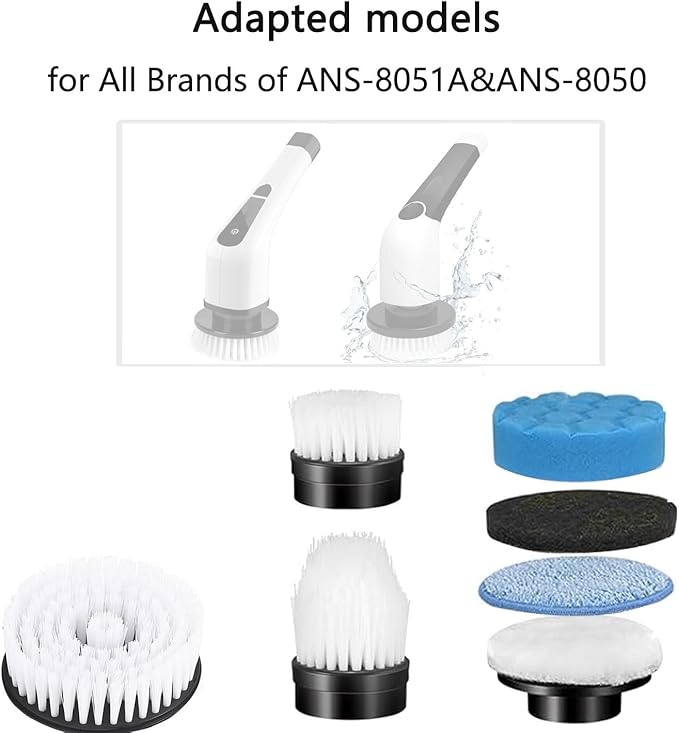 Electric Spin Scrubber Replacement Heads 7 in 1 Cleaning Brush, for Electric Spin Scrubber of ANS-8051A/8050 Power Shower Scrubber,for Household and Heavy Oil Pollution Cleaning Accessory Black