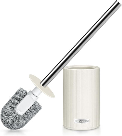 Toilet Bowl Brush and Holder, Durable Toilet Scrubber Bristles, Long Stainless Steel Handle, Ceramic Texture Toilet Brush and Holder Set, Deep Cleaning Toilet Brush for Bathroom, Cream