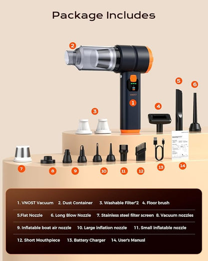 Portable Cordless Car Vacuum,4-in-1 Handheld Cordless Vacuum with 30000Pa Suction, 130000 RPM,6800mAh Battery,10 Nozzles,Rubber Paint Material for Car,Home,Birthday Gifts for Men Dad Husband(Black)