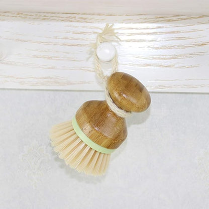 1 Pack Dish Brush Vegetable and Fruit Brush with Bamboo Handle and Detachable Woven Lanyard