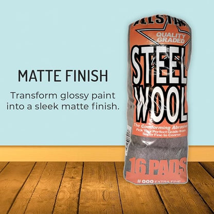Hi-Tech 000 Extra Fine Steel Wool Pads (16 Pack) – Ultra-Fine Scratch-Free Surface Prep, Waterless Window Cleaning, Polishing, Finishing & Woodworking Abrasive