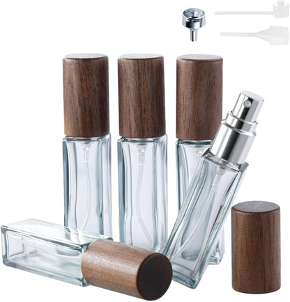 Perfume Atomizer, Glass Perfume Container,Travel Bottle Refillable, Empty Portable Leakproof Frangrance Spray Bottle (Walnut Dusty Blue 5pcs 10ml/0.3oz)