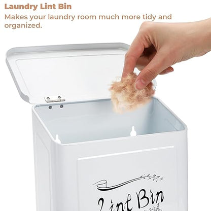Tlence Magnetic Lint Bin for Laundry Room, Wall Mounted Dryer Lint Trash Can with Brush and Lid for Dryer, Space Saving Metal Lint Basket for Laundry Room Decor