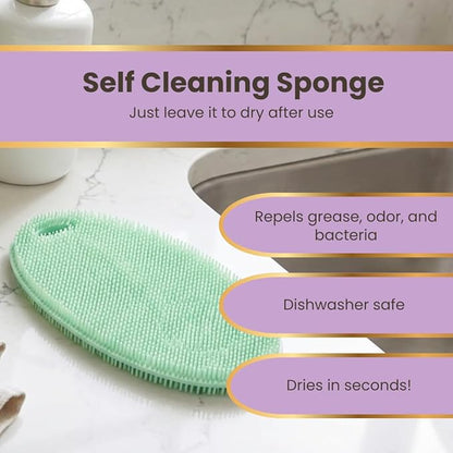 Silicone Sponge Dish Scrubber - Food Grade Silicone Dish Scrubber and Housecleaning - BPA Free Silicone Kitchen Scrubber [5 Pack Ovals Spring]