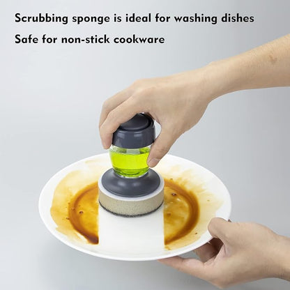 DAPOWER Dish Brush with Soap Dispenser, Kitchen Scrub Brush for Dishes Pots Pans Sink Cleaning, Dish Scrubber with Holder Set (Grey 2-Pack Combo Set)