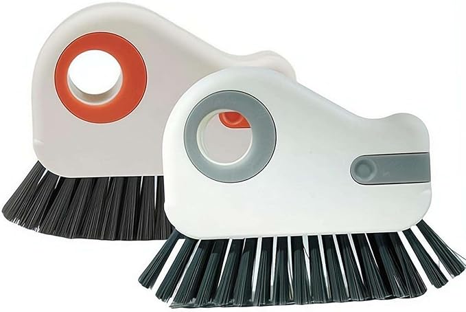 2-in-1 Groove Cleaning Brush, Window Track Cleaning Tool with Hard Bristle and Built-in Scraper, Multifunctional Crevice Brush for Sliding Door Track, Window Sill, and Frame