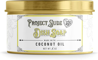 Project Sudz Solid Dish Soap | Made with Coconut Oil | 4 oz Reusable Tin or 2 Pack Refill | Zero Waste, Long-Lasting, Non-Toxic Grease Cutter (2 Pack Refill in Box)