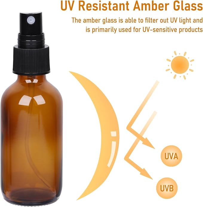Jaisie.W 16 Pack 2oz Amber Glass Spray Bottles with Fine Mist Sprayer, Small Empty Refillable Containers for Essential Oils, Perfumes, Travel, Cleaning – Includes Labels, Droppers & Brush