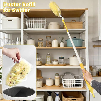 HomeBeyond Heavy Duty Duster Refills, 360° Efficient Duster Kit for Swiffer, 30 Pack & 3 ft Extension Pole, 5X Microfibers Multisurface Dusters for Cleaning Home, Celling Fan, Blinds, Vent & Shelves