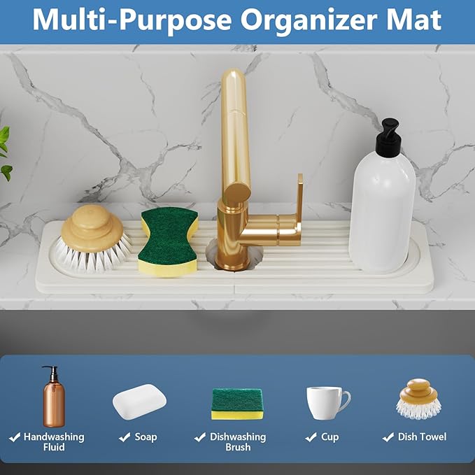 24'' Longer Stone Faucet Mat for Kitchen Sink [Super Absorbent, 30s Quick Drying] Water Absorbing Stone Tray for Sink Stone Mat for Kitchen Sink Stone Quick Dry Around Faucet Diatomite Stone Sink Tray