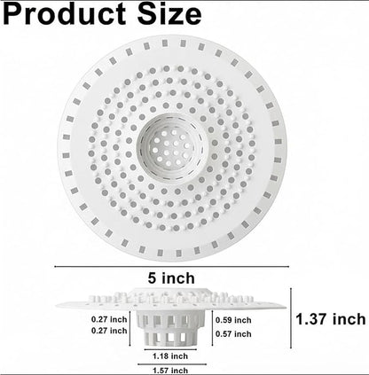 Shower Drain Hair Catcher, Premium Silicone Drain Protector & Shower Drain Cover for Regular Drains of Shower Room, Bathroom, White