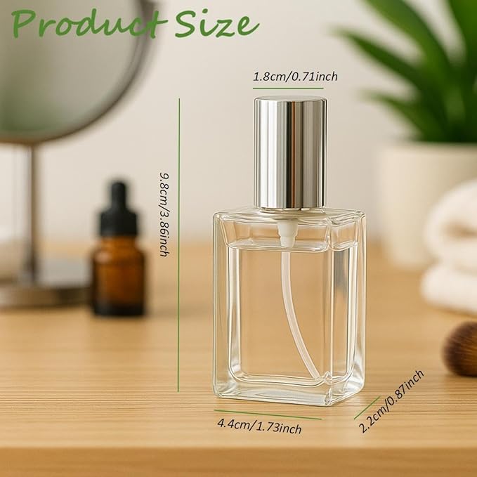 6Packs 1Oz/30ml Clear Glass Atomizer Spray Bottles Refillable Fine Mist Perfume Dispenser Bottles Containers with Silver Caps for Travel,Decants,Cologne DIY