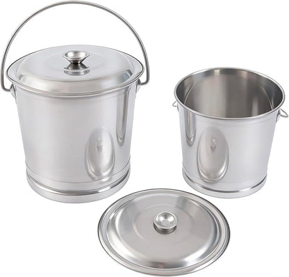 14L/14.8 Qt Large Stainless Steel Compost Bucket Milk Metal Pail with Lid & Handle, Compost Bin Kitchen Scrap Buckets Food Waste Slop Storage Container Buckets Garbage Pail, Open Lip Edge