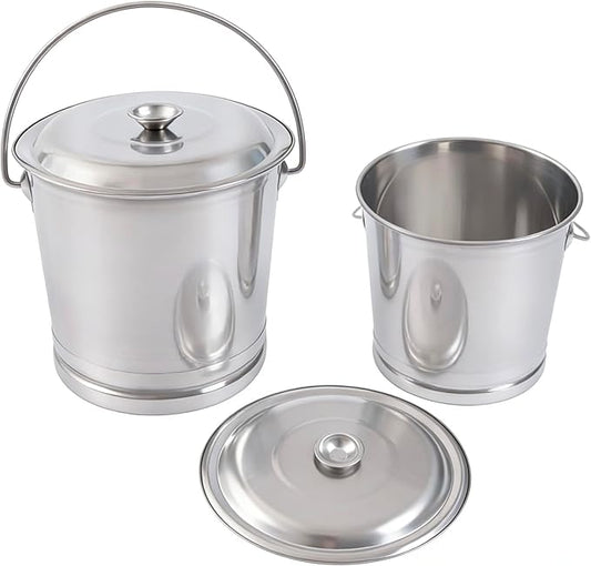 14L/14.8 Qt Large Stainless Steel Compost Bucket Milk Metal Pail with Lid & Handle, Compost Bin Kitchen Scrap Buckets Food Waste Slop Storage Container Buckets Garbage Pail, Open Lip Edge