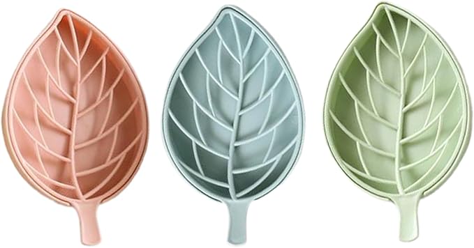 Soap Dishes, 3PCS Self Draining Soap Dish 6.9x3.9x0.8'' Hollow Leaf Shape Draining Soap Dish with Draining Tray Dry & Clean Soap Dish for Bathroom, Kitchen or Laundry Room