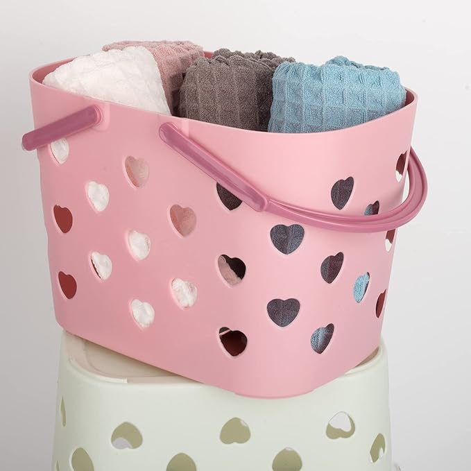 Anyoifax Portable Shower Caddy Tote Plastic Storage Basket with Handle Box Organizer Bin for Bathroom, College Dorm, Pantry, Kitchen, 2 Pack, Pink