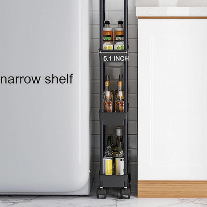 Sooyee 4 Tier Slim Storage Cart,Rolling Storage Cart,Narrow Shelf,Bathroom Rack,Mobile Shelving Unit Organizer for Kitchen, Bathroom, Laundry Room, Black